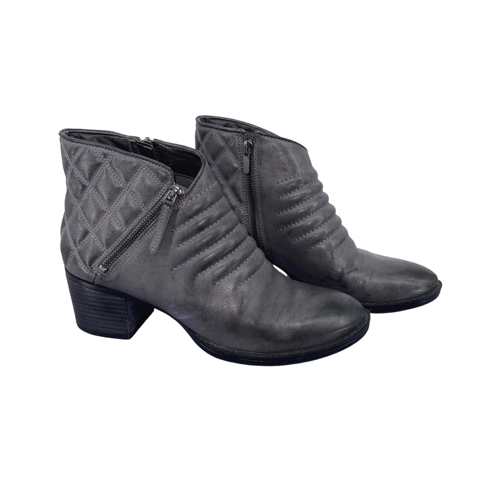 Clarks Movie Retro Quilted Leather Side Zip Ankle Boots Block Heel Gray Sz 9.5